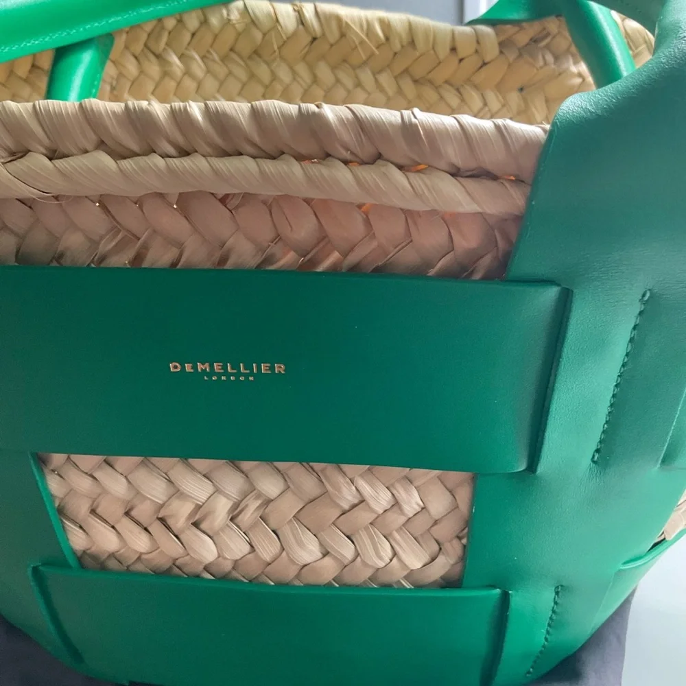 DeMellier Green and Natural Woven Santorini Satchel Tote